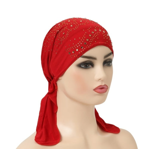 H088 high quality muslim hats with rhinestones pull on islamic scarf