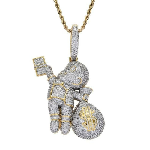 High Quality Brass CZ stones Cartoon Men Money Bag Necklace Hip hop
