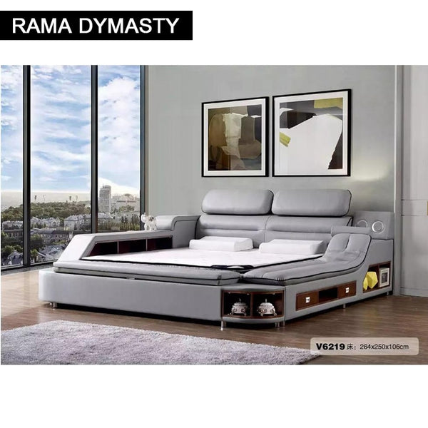 High Quality Genuine leather bed frame Soft Beds massager storage safe