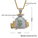 Hip Hop Cubic Zirconia 3 Color Bling Iced Out US Dollar Money Bag