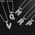 Hip Hop Iced Out Bling Cubic A Z Drip Crown Zircon Letters Necklaces &