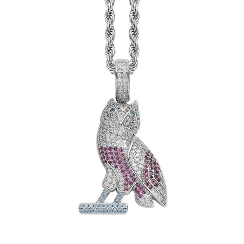 Hip Hop Micro Paved AAA+ Cubic Zirconia Iced Out Bling Nighthawk Owl