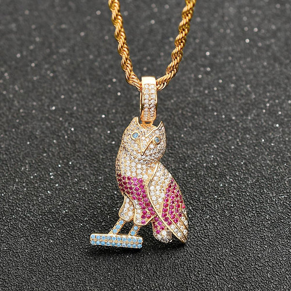 Hip Hop Micro Paved AAA+ Cubic Zirconia Iced Out Bling Nighthawk Owl