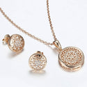 Hollow Earrings Pendant Necklace Jewelry Set for Women Girls Cubic