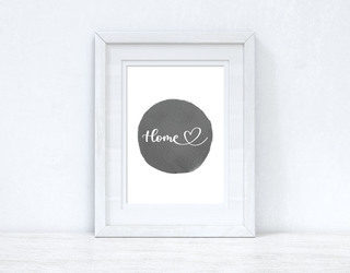 Home Heart Grey Watercolour Circle Home Simple Room Wall Decor Print