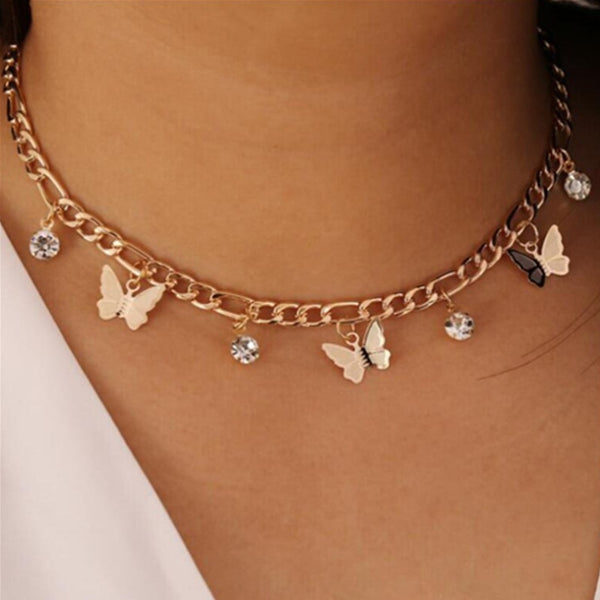 Hot sale in 2020 Butterfly Crystal Neck chain Women O chain Chokers
