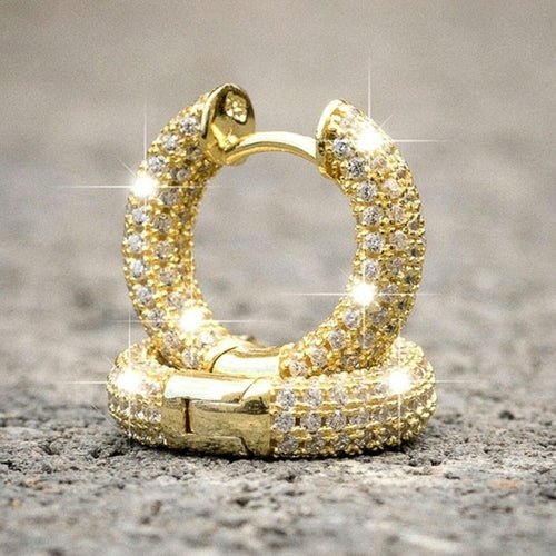 Huitan Luxury Women Small Hoop Earrings Dazzling Micro Paved CZ Stones