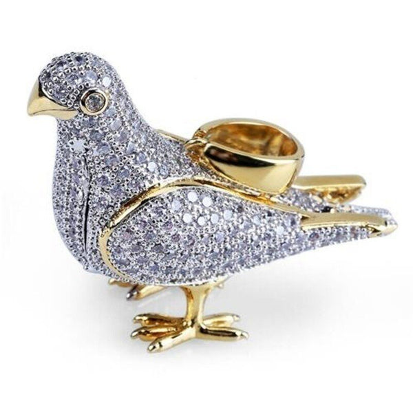 Iced Out Gold Color Plated Two Tone Micro Pave Zircon Pigeon  Hip Hop