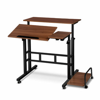 Artiss Twin Laptop Table Desk - Dark Wood - Webster.direct