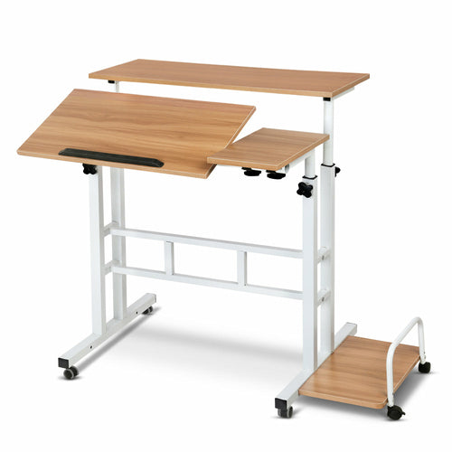 Artiss Twin Laptop Table Desk - Light Wood - Webster.direct