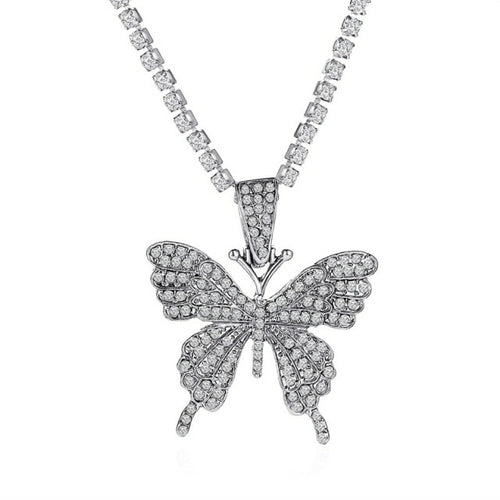 LATS Punk Cuban Double Layer Big Butterfly Pendant Necklace Full