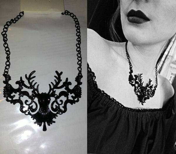 Lalynnly Vintage Hollow Out Deer Black Pendant Necklace Black Collar