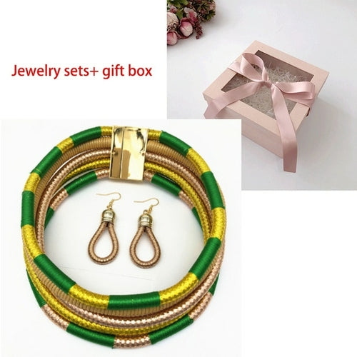 Liffly Brand Necklace Earrings Multi layer Woven Jewelry Choker