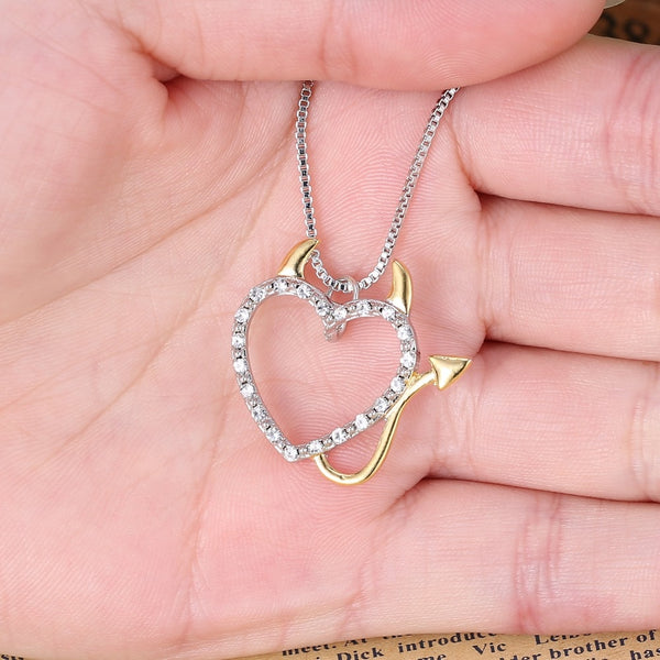 Lovely Crystal Love Devil Heart Necklace For Women Pendant Silve Chain