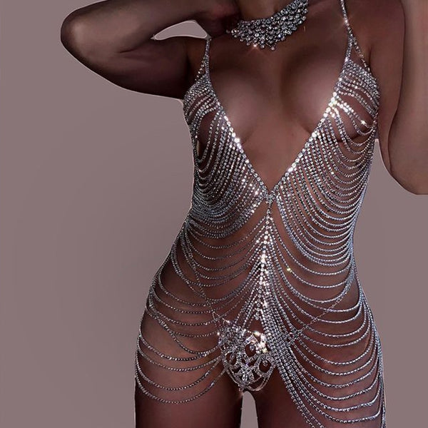 Luxury Rhinestone Multilayer Body Chain Bra Harness Lingerie Bikini