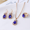 Luxury Water Drop Rhinestone Necklace Earrings Ring Set Shiny Fashion