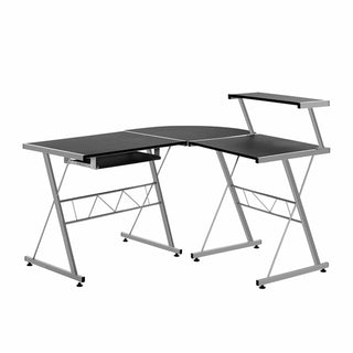 Artiss Corner Metal Pull Out Table Desk - Black - Webster.direct
