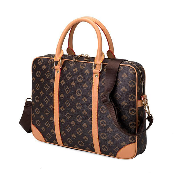 Men Printed Leather Business Briefcase Women Handbag A4 Expandingfile