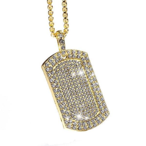 Men's Pendant Filled Iced Out Rhinestone Gold Color Charm Square Dog