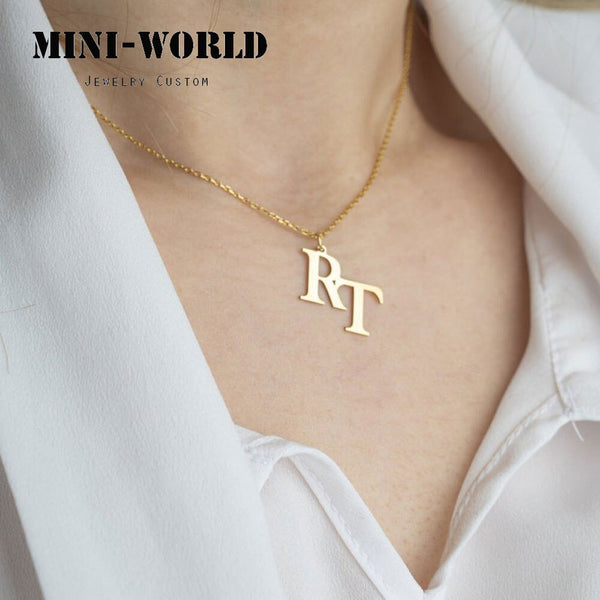Mini World Ladies Simple Vertical Double Letter Pendant Necklace