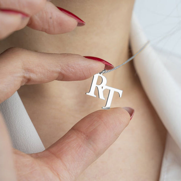 Mini World Ladies Simple Vertical Double Letter Pendant Necklace
