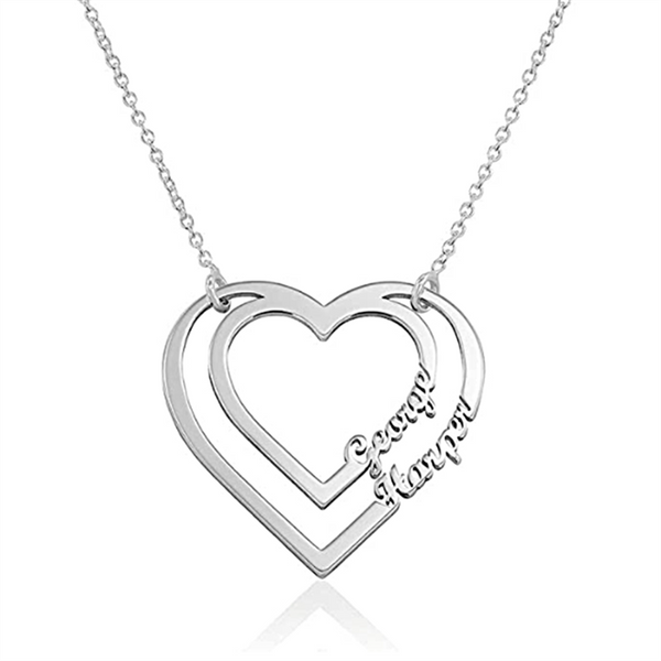 New Custom Name Necklace Personalized Double Love Pendant Heart Shaped