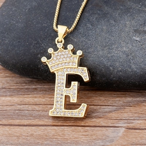 Copper Zircon A Z Crown Alphabet Pendant Chain