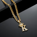 New Luxury Copper Zircon AZ Crown Alphabet Pendant Chain Necklace Punk