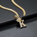 New Luxury Copper Zircon AZ Crown Alphabet Pendant Chain Necklace Punk