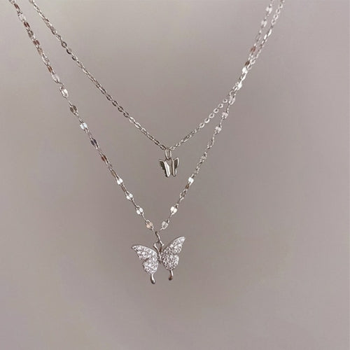 New Shiny Butterfly Necklace Ladies Exquisite Double Layer Clavicle