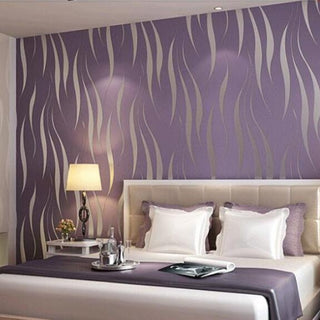 Purple Geometric Stripes Flocked Texture Home Decoration Wallpaper