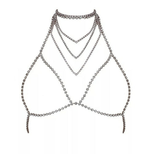Rave Rhinestone Multilayer Chest Chain Bra Harness Necklace Choker