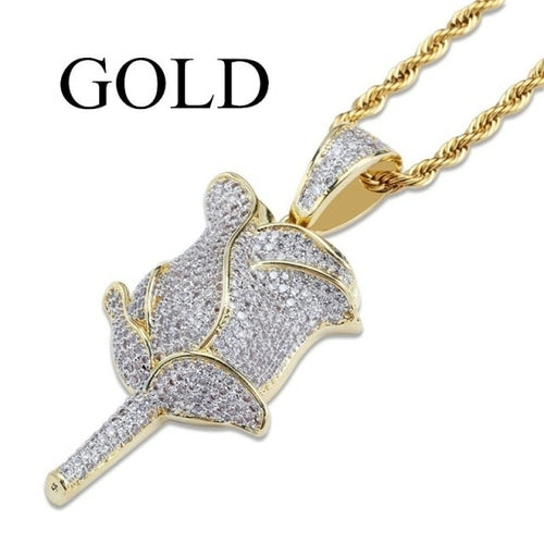 Rhinestone Mask Long Necklace Stainless Steel Pendant Necklace Hip Hop