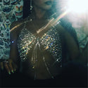 Sexy Crystal Body Jewelry Bra DJ Lady DS Sparkling Rhinestone Copper