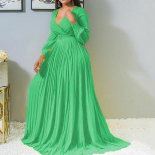 Buy green Plus Size Pleated Vintage Party Dress