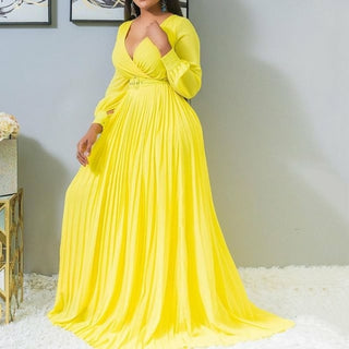 Buy yellow Plus Size Pleated Vintage Party Dress
