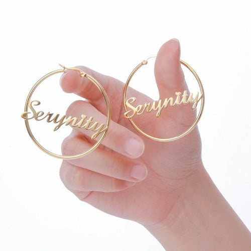 Skyrim Custom Hoop Earrings Stainless Steel Gold Color Personalized