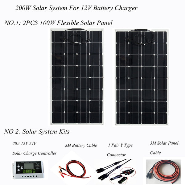Solar Panel Kit Complete 300W 200W 100W 12V 24V Flexible ETFE PET