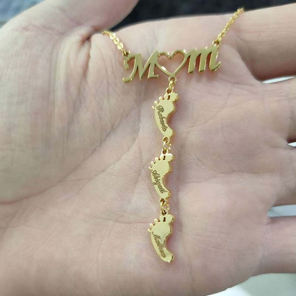 Stainless Steel Personalized Custom Feet MOM Necklaces for Women