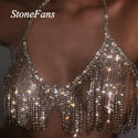 Stonefans Sexy Tassel Body Chain Rhinestone Bra Harness for Women