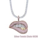 Tone Color Micro Pave Pink Cubic Zirconia Drip Lip Pendant Necklace