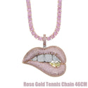 Tone Color Micro Pave Pink Cubic Zirconia Drip Lip Pendant Necklace
