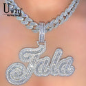 Uwin Custom CURSIVE Name Necklace Baguette Pendant Letters Customized