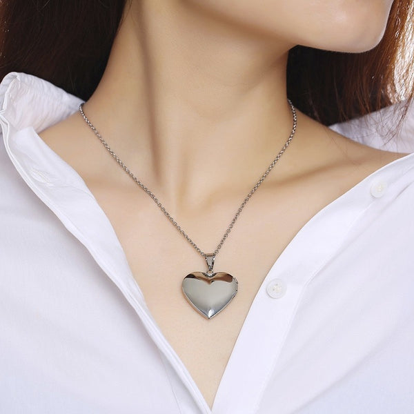 Vnox Light Heart Locket Pendants for Women Men Openable Photo Frame