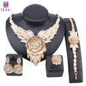 Women Party Bridal Fine Crystal Rose Flower Necklace Jewelry Sets For