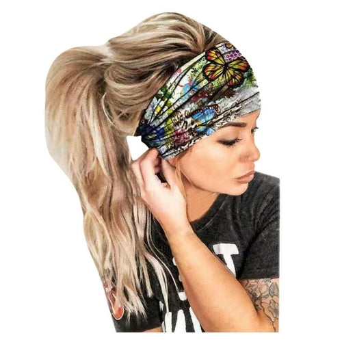 Women Print Headband Elastic Head Wrap Hair Band Bandana Headband