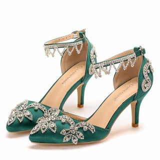 Buy green-party-shoes 7.5CM High Heel Bling Pointed Toe Buckle Summer