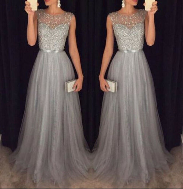 Women's Mesh Long Formal Wedding Evening Ball Gown Party Prom