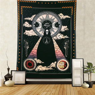 Buy picture-2 Skull Meditation Trippy Tapestry Wall Hanging Home Room Decor Carpet Boho Lil Cat Peep Astrology Hippie Witchcraft Tapiz Mandala