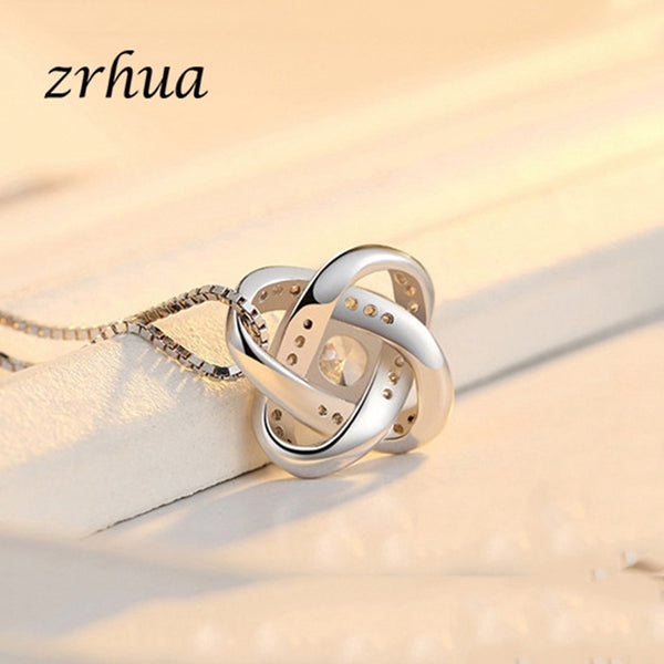 ZRHUA Original 925 Sterling Silver Jewelry Sets Stylish Pendant Necklace Earrings Set for Women Female CZ Christmas Gift